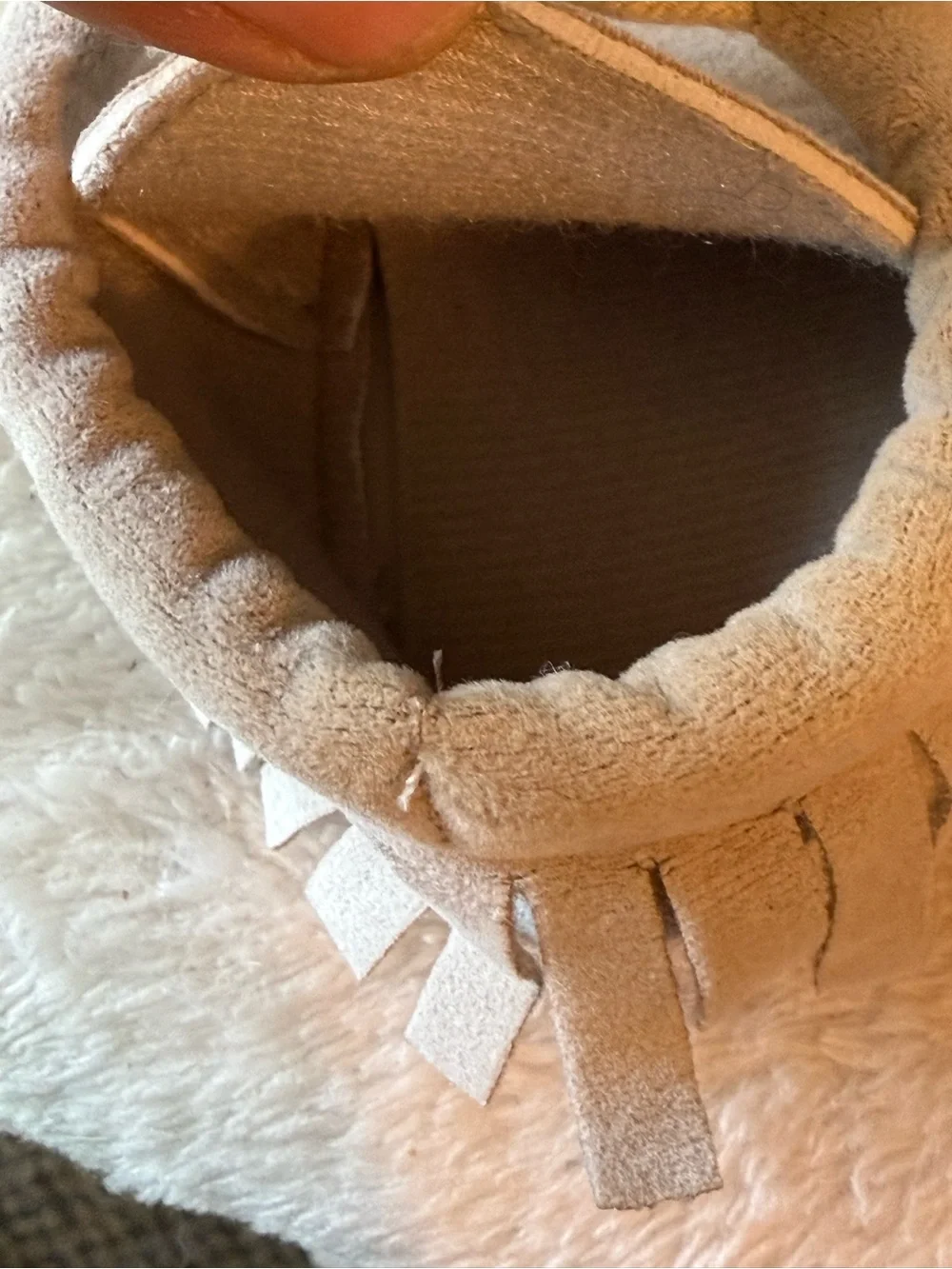 Soft Cream Moccasin Baby Shoes with Fringe Tie